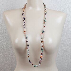 Multicolor Gemstone Semiprecious Stone‎ Chip Bead Necklace 34" Amethyst Quartz